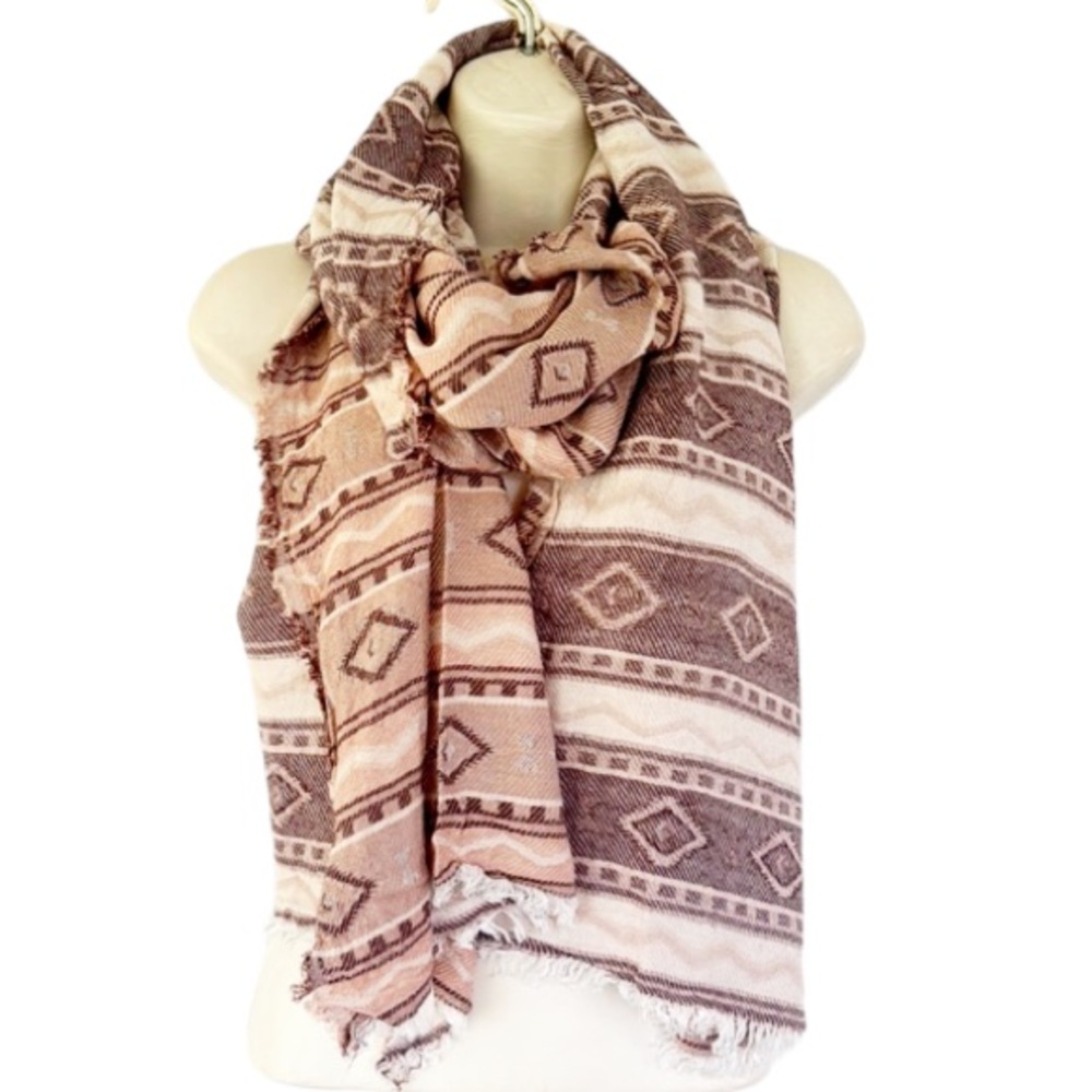 Look blush pink gray southwestern tribal print wool blend neck scarf one size